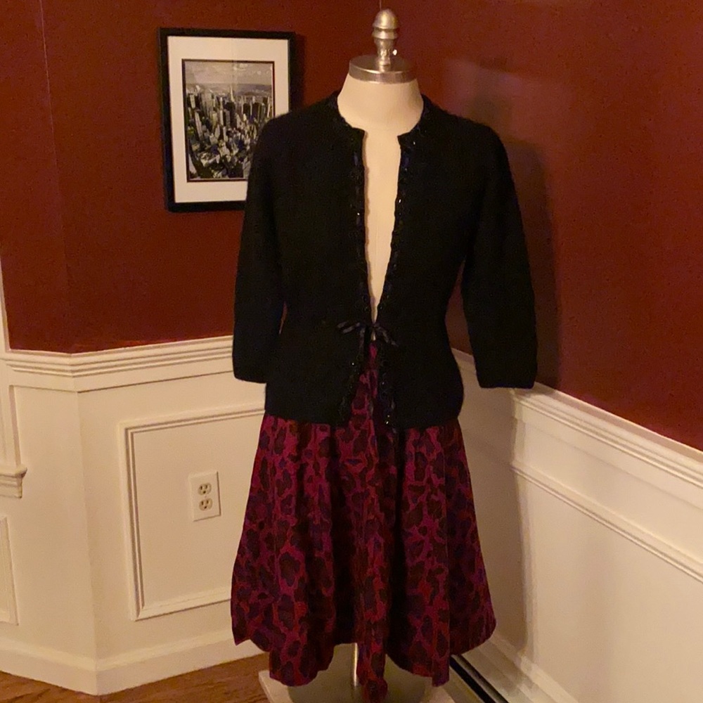Karen Millen red leopard wool circle skirt, size 4